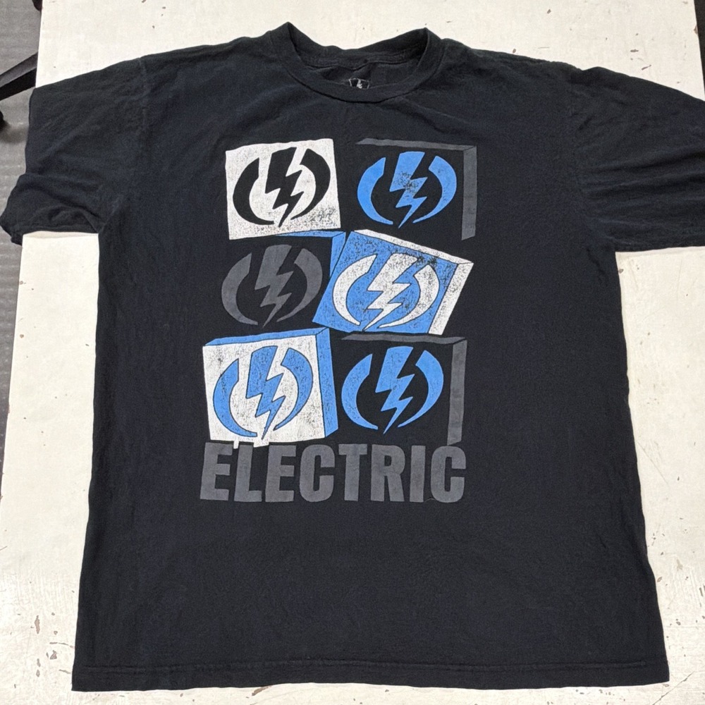 Electric Visual Logo Graphic T-Shirt Black Blue Gray Skate Surf Streetwear Tee L